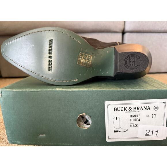 NEW Buck and‎ Brana Ginger Florida Cowboy Boots W11 Black White Leather - Picture 5 of 8
